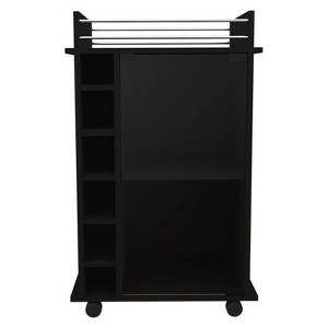 Vynxaria Bar Serving Carts, Black Two-Tier Cabinet with Glass Door and Six Cubbies - 1 of 4