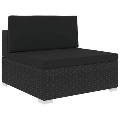 vidaXL - Black Poly Rattan Sectional Middle Seat with Cushions - Weather-Resistant, Comfortable, Modular Outdoor Furniture Piece for Garden