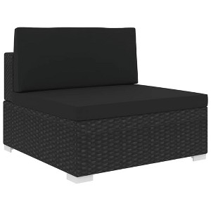 vidaXL - Black Poly Rattan Sectional Middle Seat with Cushions - Weather-Resistant, Comfortable, Modular Outdoor Furniture Piece for Garden - 1 of 4