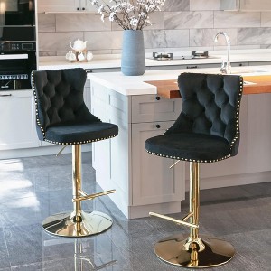 QingMoon Swivel Bar Stools Set of 2, Adjustable Barstools, Velvet Tufted Counter Height Chairs with Nailhead Trim for Kitchen Island, Home Pub - 1 of 4