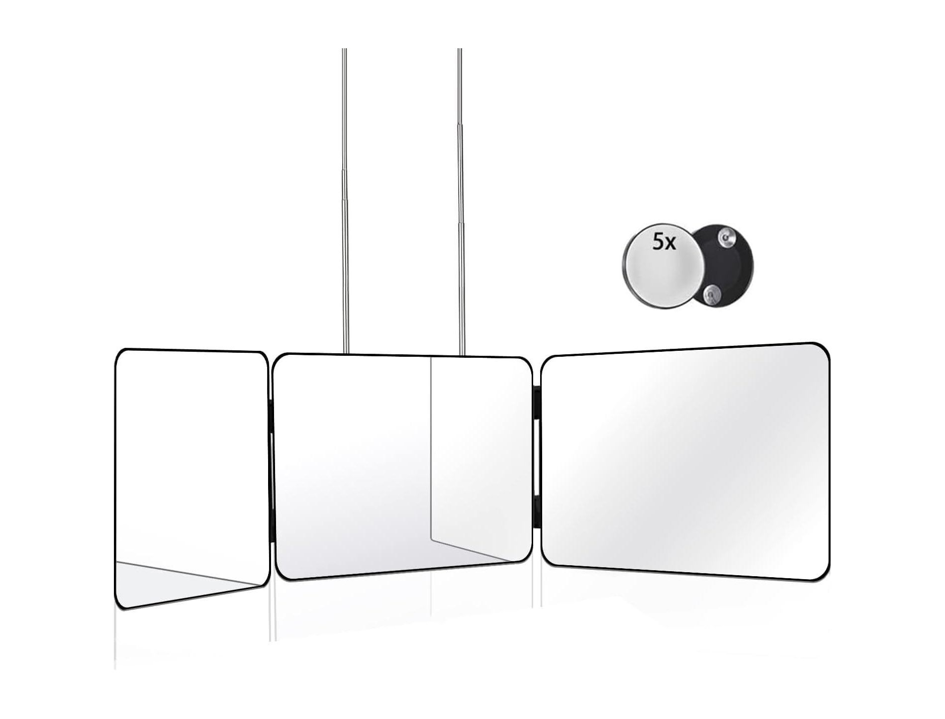 3-Way Mirror for Self Hair Cutting, Height Adjustable 360° Trifold Design to See Back of Head, Portable for Home Barber Use