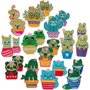 iDIY Kawaii Iron-on Cute Animals in Cactus Patches (24 Pack)- 2 of Each Design (Large 2.5" and Small 2") - Sew On Patch Craft Kit - 1 of 4