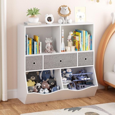 Kids Bookshelf and Bookcase for Toy Storage, Multi Shelf with Cubby Organizer Cabinet and Drawers for Boys Girls, for Children's Room, School
