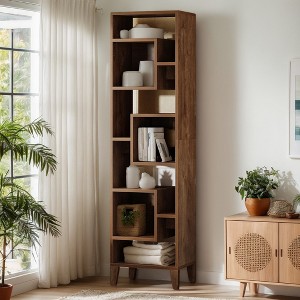 Hommoo 71" 8-Tier Staggered Narrow Bookshelf, Industrial Etagere Display Shelf - 1 of 4