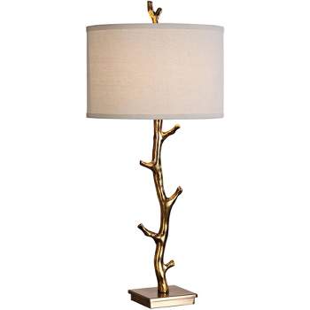 Uttermost Rustic Buffet Table Lamp 33 1/2" Tall Gold Ivory Linen Drum Shade for Bedroom Living Room Nightstand Bedside Night Stand