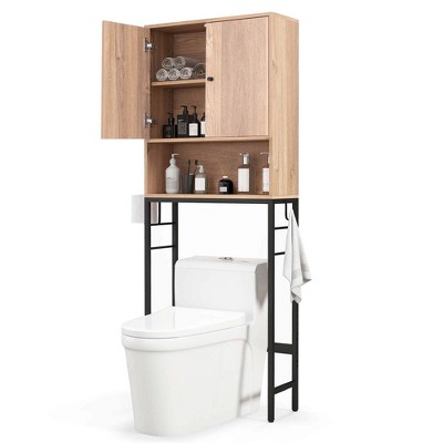 Costway Over The Toilet Storage Cabinet Free Standing Toilet Rack with Adjustable Shelf Black/White/Natural