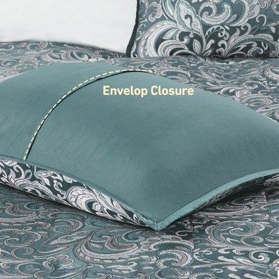 Regency Heights 8Pcs BIAB Faux Silk Paisley Jacquard Comforter Set, Luxury Palace Style Bedding Set with Matching Shams and Pillows, Teal, Queen — фото 6