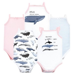 Hudson Baby Infant Girl Cotton Sleeveless Bodysuits, Girl Whale Types - 1 of 4