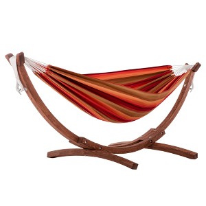 Vivere Double Cotton Hammock, Comfortable Daybed with Wood Frame, 8', Sunset - 1 of 4
