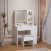 Girls' Vanity Desk with Mirror & Dimmable 3-Color Lights, Makeup Table with USB Charging, 3 Drawers & 3 Shelves, Bedroom Stool Set - 4 of 4