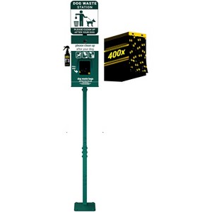 Emma and Oliver Mini Pet Waste Station with Glow in the Dark Sign, Pull Out Waste Bag Dispenser, and Hand Sanitizer Bottle - 400 Bags Included - 1 of 4