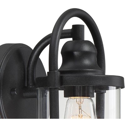 Black Metal and Clear Glass Outdoor Wall Light Set