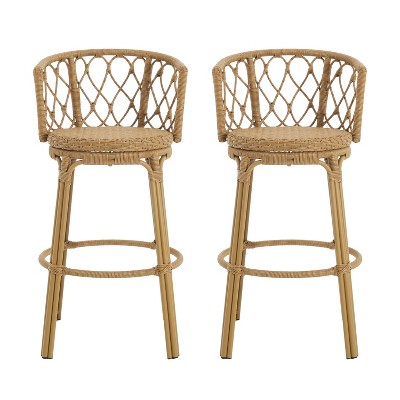 Christopher Knight Home Solstice Outdoor Boho Metal and Ratton Barstools, Brown