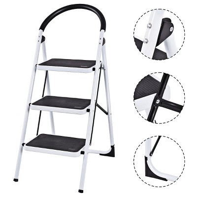 Costway 3 Step Ladder Folding Stool Heavy Duty 330Lbs Capacity Industrial Lightweight, Black