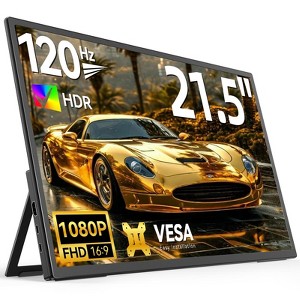 21.5" Portable Monitor, 1080P FHD 120HZ Large Portable Gaming Monitor w/Kickstand & VESA, IPS USB-C HDMI External Screen for Laptops, MacBook, Phones - 1 of 4