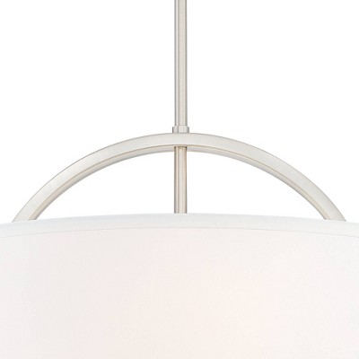 Elegant Brushed Nickel 23" Drum Pendant with White Linen Shade