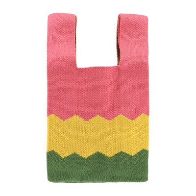Unique Bargains Reusable Mesh Net Grocery Tote Bags Pink Yellow Green 14.17"x7.87" 1 Pc