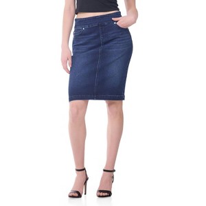 Rekkuna Women's Pull-On Denim Pencil Skirt – Mid-Rise Stretch Jean Skirt with Pockets and Back Slit - 1 of 4