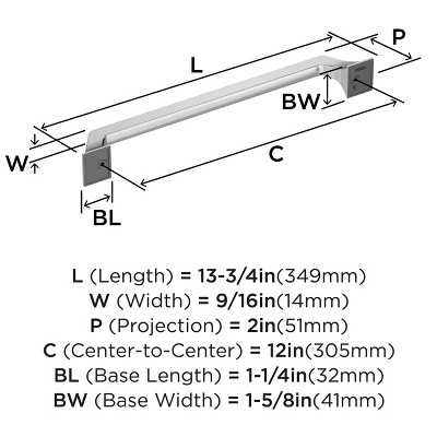 Polished Chrome 12-Inch Modern Appliance Pull with Mounting Hardware