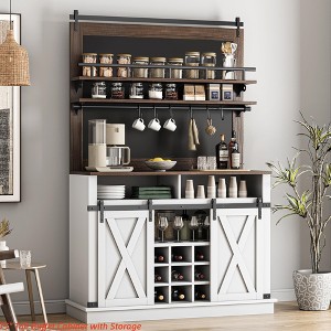 Kitchens Coffee Hutch Cabinet Farmhouse Coffee Bar Cabinet 75" Tall Buffet Cabinet w/ Storage Large Bar Cabinet Buffet Sideboard w/ Sliding Barn Door - 1 of 4