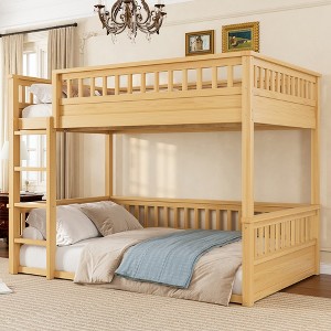 KWPZQEB Bunk Bed, Kids Solid Wood Bed Frame with Ladder and Guardrail, Wooden Slats, Space Saving, No Box Spring - 1 of 4