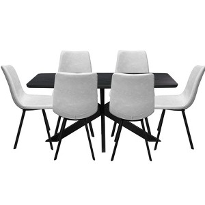 LeisureMod Ravenna 7-Piece Dining Set, 1 X-Shape Base Table 6 Dining Chairs - 1 of 4