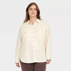 Women's Plus Size Long Sleeve Oversized Utility Button-Down Shirt - Universal Thread™ Cream 4X