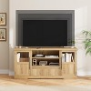 Retro TV Stand for 75 Inch TVs, Wave Pattern Media Console with 2 Glass Door Cabinets & Open Shelves, Entertainment Center for Living Room - 3 of 4