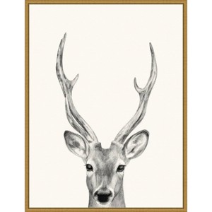 18" x 24" Animal Mug IV Deer by Victoria Borges Framed Canvas Wall Art Gold - Amanti Art: Modern Decor, Vertical Layout, Sawtooth Back Mount - 1 of 4