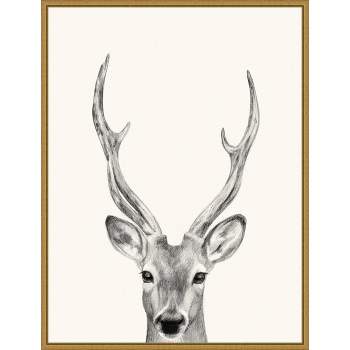 18" x 24" Animal Mug IV Deer by Victoria Borges Framed Canvas Wall Art Gold - Amanti Art