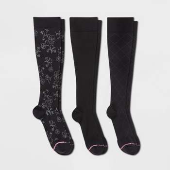 Dr. Motion Women's Mild Compression 3pk Knee High Socks - Black Patterns 4-10