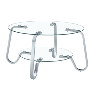 TopComfy End Tables Retro Minimalist Style Casual Table Metal Double Layer Tempered Glass Coffee Table For Living Room, Silver, 31.5"*31.5"*17.7" - 1 of 4
