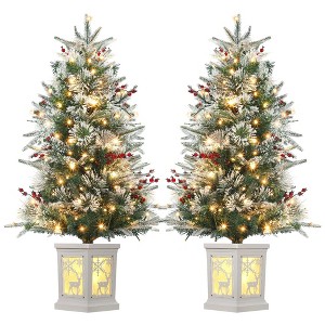 Homhougo 3FT Flocked Christmas Tree with Red Berries and Potted Base, Great for Entry, Porch or Living Room - 1 of 4