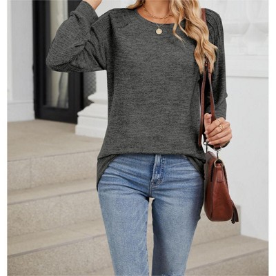 Women's Shirt Crew Neck Long Sleeve T-Shirt Loose Soft Pullover for Women