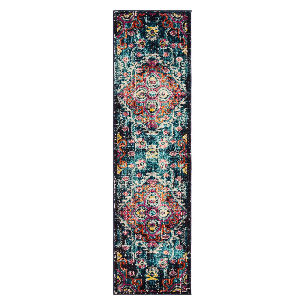  Blue/Fuchsia Medallion Loomed Runner