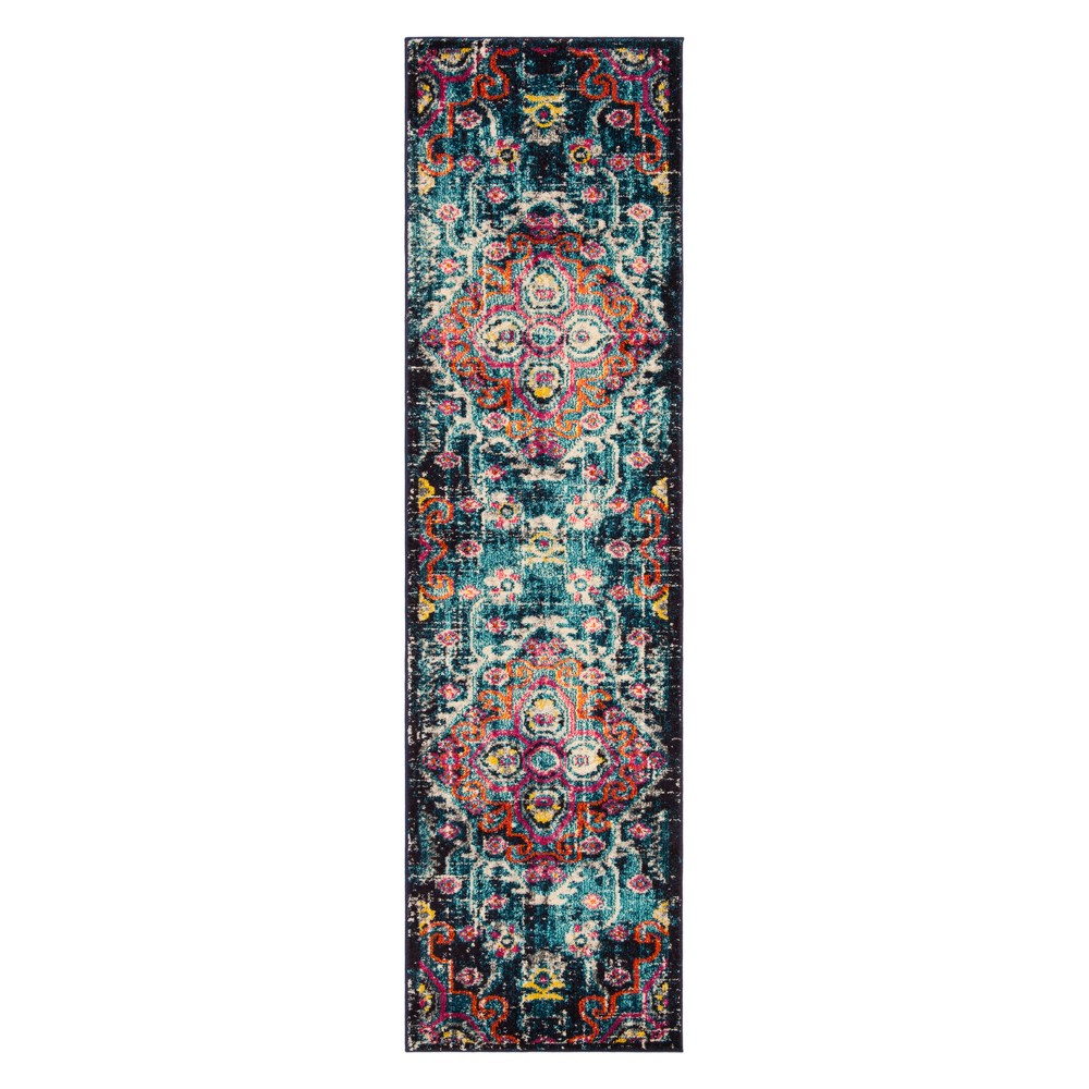 2'2inx12' Blue/Fuchsia Medallion Loomed Runner - Safavieh