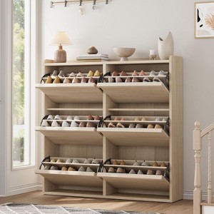 6 Drawer Shoe Cabinet - Wood Organizer w/ Adjustable Shelf for Entryway & Living Room - 1 of 4