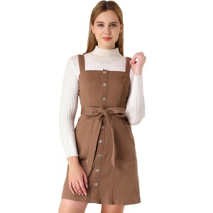 Allegra K Women's Classic Adjustable Strap A-Line Overall Denim Dress - 1 of 4