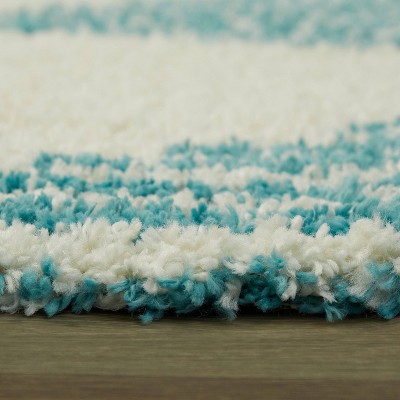 Teal Stripe Rectangular Shag Rug for Kids 5' x 7'