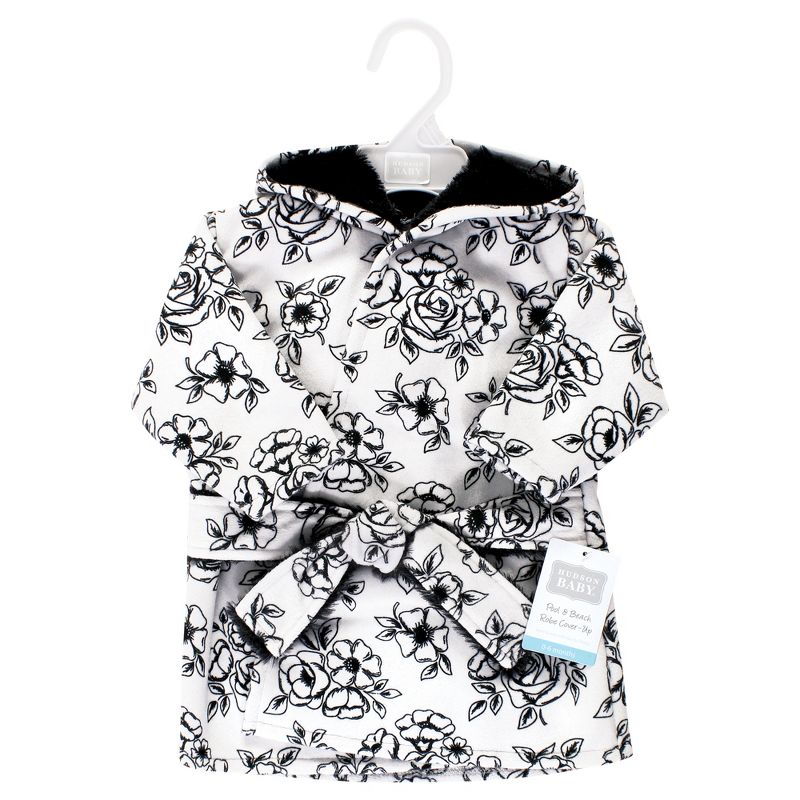 Hudson Baby Infant Girl Mink with Faux Fur Lining Pool and Beach Robe Cover-ups, Black Toile, 2 of 3