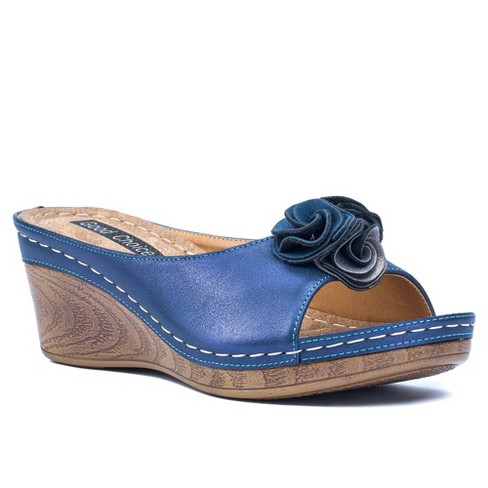Gc Shoes Sydney Navy 10 Flower Comfort Slide Wedge Sandals : Target