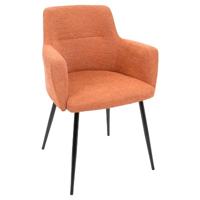 Scandinavian Orange Faux Leather Upholstered Arm Chairs with Metal Legs