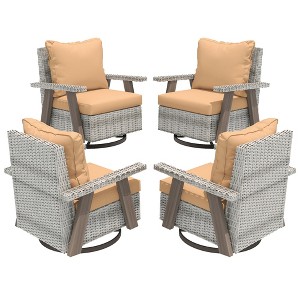 YARDSIGHT  Outdoor Swivel Patio Chairs with 360° Rotation, All-Weather PE Wicker Armchairs with Cushions for Garden, Deck, Porch, and Backyard - 1 of 4