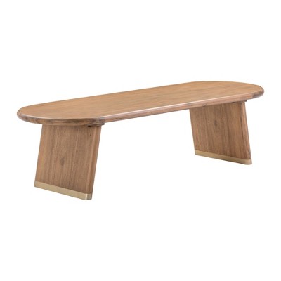 Samantha Cognac Acacia Bench with Gold Accents and Boucle Seat