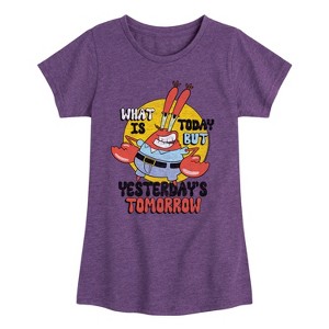 Girls' - SpongeBob SquarePants - What Is Today Yesterdays Tomorrow Fitted Short Sleeve Graphic T-Shirt - 1 of 4