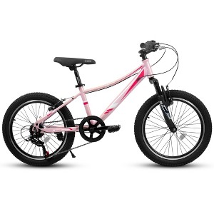 VisioGear Bicycles, 20 Inch Children's Bicycle, 7 - Speed Bicycle with Mountain Tire for Boys and Girls Kids Bike, Pink, 55.9"*32.2"*21.2" - 1 of 4