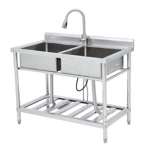 Acekool Stainless Utility Sink 41"x23"x45", Double Compartment Commercial Sink for Kitchen, Laundry, Garage, Outdoor - 1 of 4