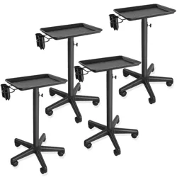 Set of 4 - Saloniture Premium Aluminum Instrument Tray -  Hair Stylist Trolley with Accessory Caddy - Black