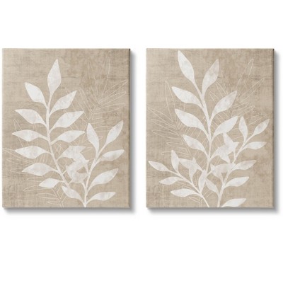 Stupell Industries Boho Botanical Leaf Silhouette 2 Piece Canvas Wall Art Set