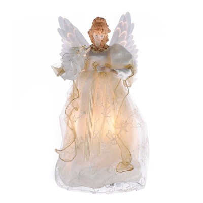 Kurt Adler 14" Fiber Optic Ivory and Gold Animated LED Angel Treetop